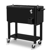 HAOYYE 80Qt Black Rolling Cooler Cart with Drain Pipe Detachable Iron Frame Portable Freezer Incubator for Outdoor Camping Patio BBQ Party Large Capacity Plastic Storage Box